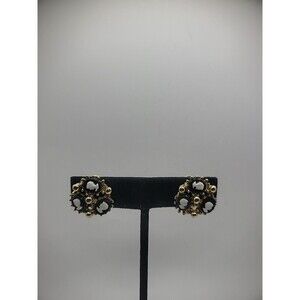 Vintage Earrings Screw Back Cameo Trio Black White Gold Tone Jewelry Costume